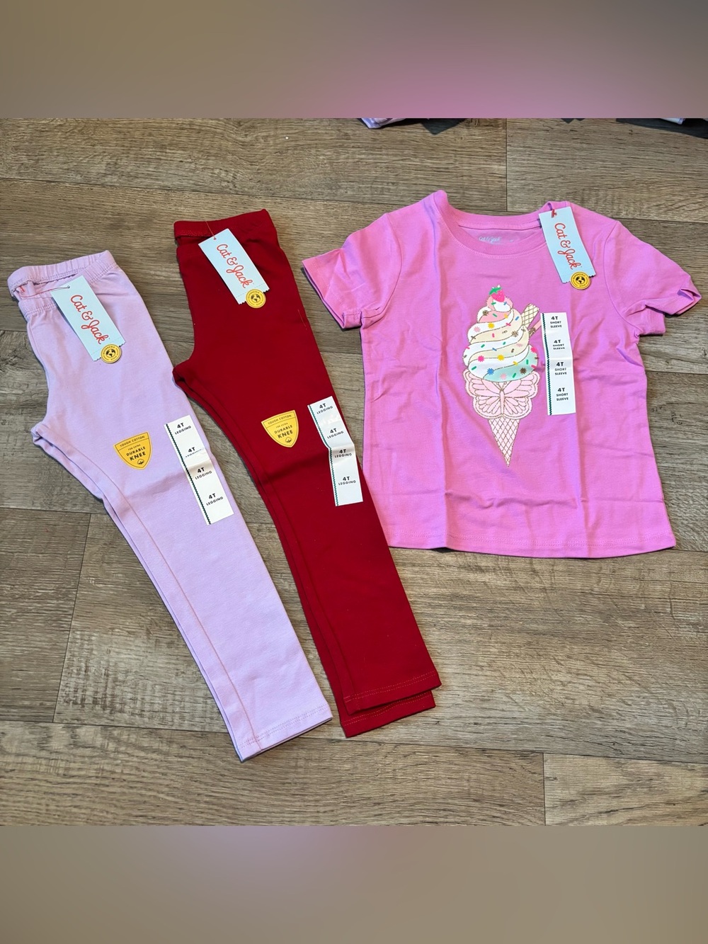 Bundle - Cat & Jack leggings & Shorts sleeve tee Toodler Girl size 4T NEW